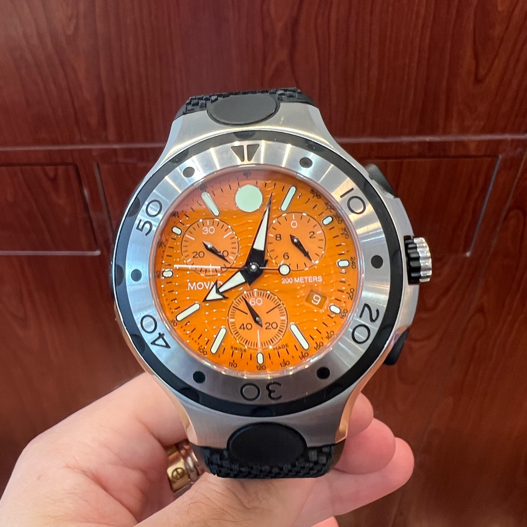 Movado Series 800 Orange Dial Chronograph Watch